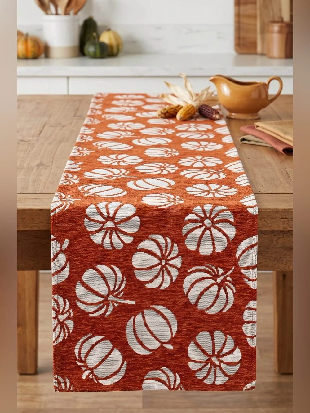 Fall Pumpkins Orange Farmhouse Table Runner